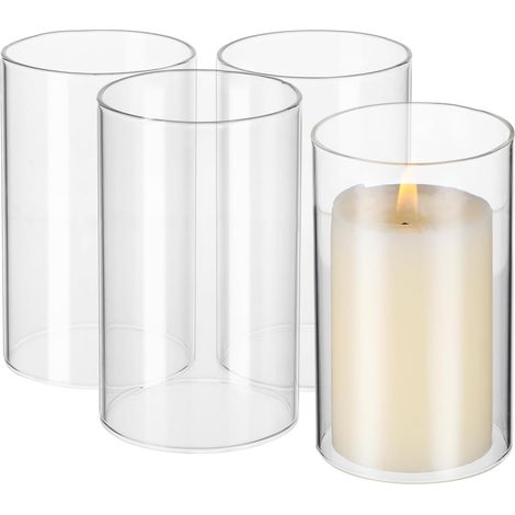 Lot de 4 photophores en verre - Bougeoirs en verre - Bougies de rechange - Cylindre ouvert - Tube en verre de rechange - Pour décoration de table à la maison (1/5)