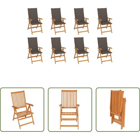 Teakholz - Verstellbare Gartenstühle mit Auflagen 8 Stk. Massivholz Teak (1/5)
