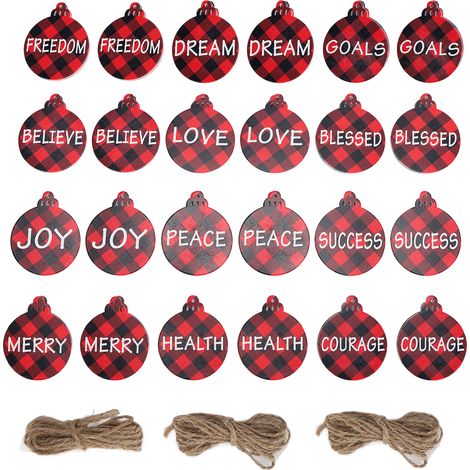 24 pièces décorations de Noël en bois 12 styles, pendentifs réutilisables pour arbre et porte (1/5)