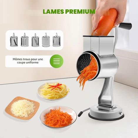 Râpe à fromage avec manivelle, râpe à légumes électrique avec 5 lames de tambour amovibles, coupe rapide, râpe de cuisine avec manivelle pour fromage, glace, noix, concombre, carotte (1/5)