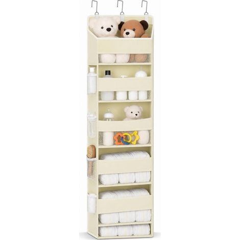 Organisateur de porte suspendu à 5 compartiments, étagère de porte suspendue, organisateur de rangement pour chambre et salle de bain, rangement gain de place derrière la porte (blanc crème), 140 × 39 (1/5)