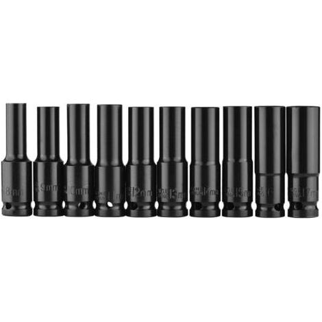 Jeu de 10 Douilles Pneumatiques 1/2 Hexagonales Noires pour Clé à Choc et Tournevis à Frappe (1/4)