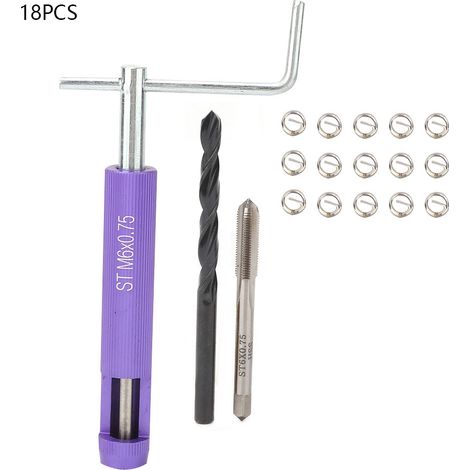 Kit 18 pièces de réparation filetage, inserts taraudés en acier inoxydable, manchon à vis M6x0.75, outillage complet pour filets abîmés. (1/5)
