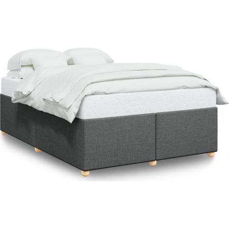 Lit double Lit adulte Cadre de lit sans matelas gris foncé 140x190 cm tissu (1/5)