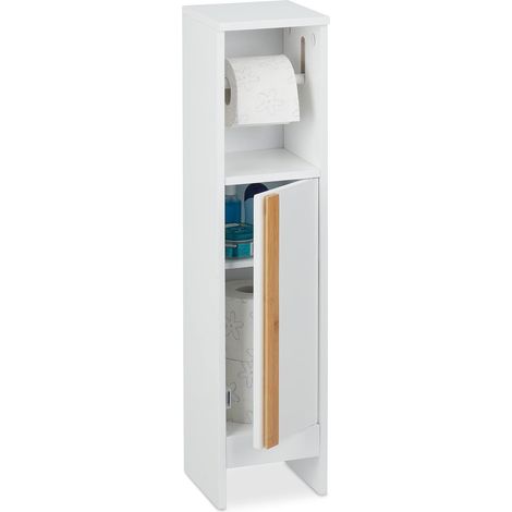 Serviteur de Papier Toilette sur Pieds, Accessoire Toilettes HLP: 75,5 x 18,5 x 18,5 cm, MDF et Bambou, Blanc (1/5)
