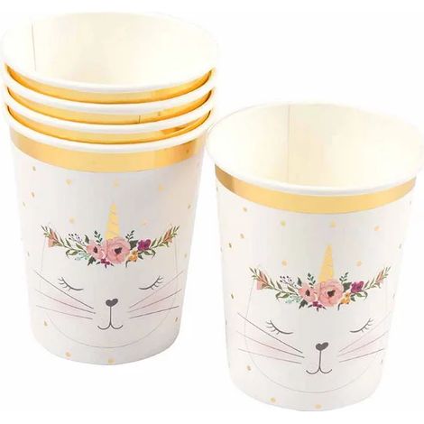 Set de 6 gobelets en carton Chat licorne