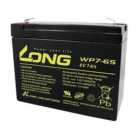 Long WP7-6S WP7-6S Batterie au plomb 6 V 7 Ah plomb (AGM) (l x H x P) 116 x 99 x 50 mm cosses plates 4,8 mm auto-décharge réduite, sans entretien Y860842 (1/2)