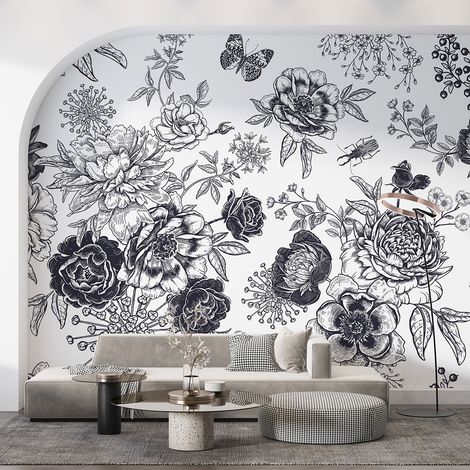 Papier peint panoramique - Fleurs Papillons - 130 cm x 87 cm (1/3)