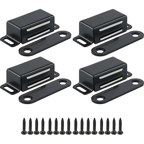 4 Pièces Aimant Porte Placard 4.5 CM pour Porte de Placard de Cuisine, Loquet de Porte Magnétique Aimant Meuble Fermeture pour Tiroir, Armoire, en Acier Inoxydable, Noir (1/5)