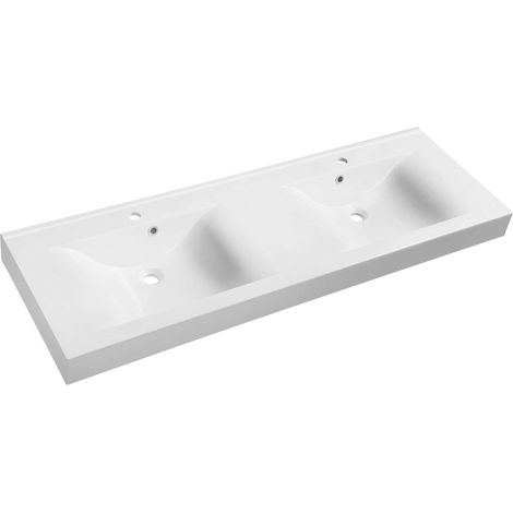 Sapho Nadja - Lavabo doble para mueble 1500x500 cm, con rebosadero, orificios para grifo, blanco 68154 (1/5)