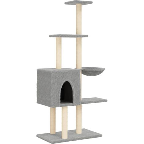 Tiragraffi per gatti Mobili per arrampicata su torre Tiragraffi Piattaforma da arrampicata con tiragraffi in sisal leggero 145 cm grigio 020022570