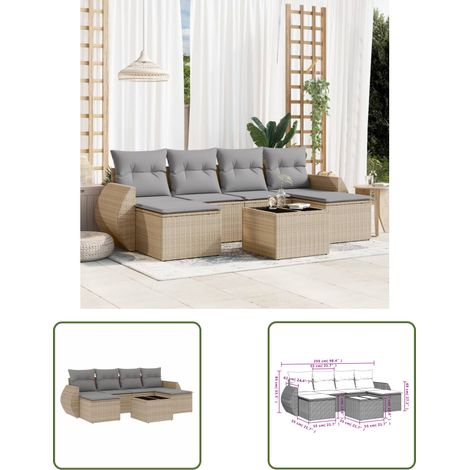 The Living Store 7-tlg. Garten-Sofagarnitur mit Kissen Beige Poly Rattan - Gartenmöbel Set - PE-Rattan Möbel - Outdoor Lounge - Gartenlounge - Esstisch Set (1/3)