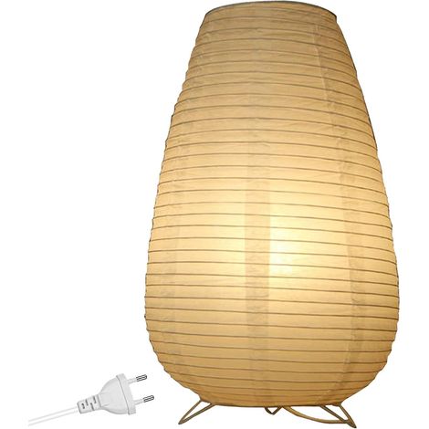 Abat-jour rond en papier de riz - Lampe de chevet - Lampadaire - Lampe de table - Avec douille E14 - Interrupteur et ampoule - Lampe suspendue ronde - Câble de 1,8 m - Hauteur 33 cm (1/5)
