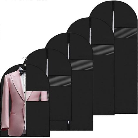 Ensemble de 5 housses à vêtements anti-poussière pour le rangement des vêtements et des armoires. Housse à vêtements zippée pour chemises, manteaux et robes. (1/5)