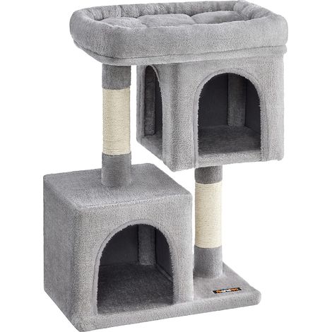 Feandrea Arbre à Chat, Tour de Jeux 74 cm, M, Maison pour Chats Jusqu’à 5 kg, Grande Plate-Forme, 2 Niches, Griffoir, Gris Clair (1/5)