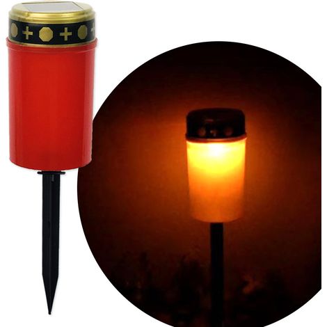 Lampe solaire LED pour tombe, bougie rouge étanche pour cimetière avec capteur de lumière, fixée à l'aide d'un piquet stable, 6,5 cm × 11,5 cm (1/5)