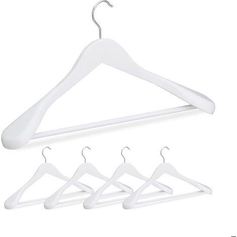 Relaxdays Cintre costume épaule large, Bois en set 5 Cintres chemises, Crochet 360, traverse pantalon, blanc (1/4)