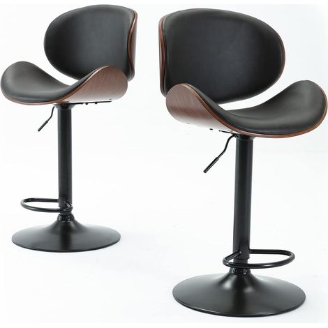 Tabourets de Bar en Cuir PU Noir  Tabouret de Bar en Bois incurvé, Tabouret (1/5)