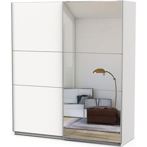 Armario con Espejo Ghost Alto Dormitorio Moderno Color Blanco Mate 203x178 cm (1/4)