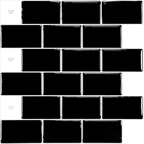 Azulejos autoadhesivos 3D para cocina, negro brillante, 30 x 30 cm (1/4)