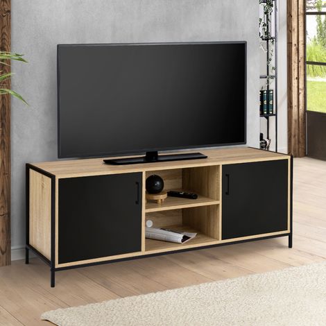 Mueble TV BOSTON 2 puertas negro diseño industrial 140 cm (1/5)