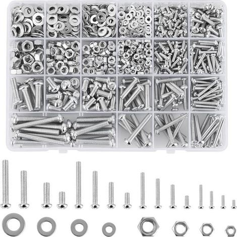 Juego de 1080 piezas de tornillos M3, M4, M5 y M6 con tuercas, tornillos de cabeza hexagonal, pernos y tuercas, acero inoxidable, tornillos, tuercas y arandelas.