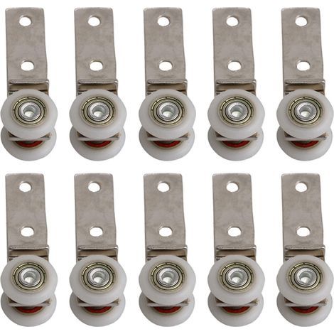 6,5 x 1,9 cm Coude de conduit en métal Roulement Bloc de poulie avec deux Plastique de roue pour porte coulissante fenêtre Cabinet (1/5)