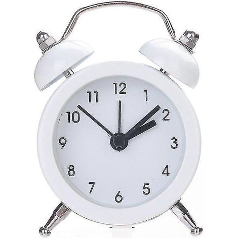 Réveil rond en métal blanc à double cloche, idéal pour la maison, la chambre et le bureau.