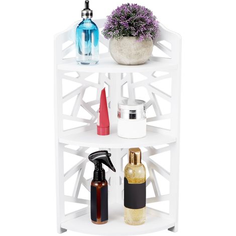 Étagère d'angle murale à 3 niveaux/vitrine d'exposition avec design sculpté et ajouré) (1/5)