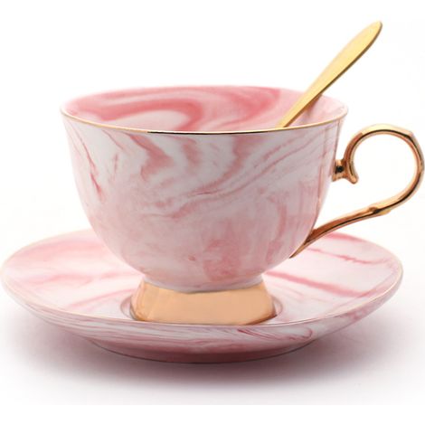Simple marble ceramic coffee cups and saucers set English afternoon tea cups and red cups lovers cups and saucers Valentine's Day gifts (1/5)