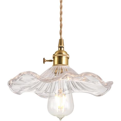 Suspension avec abat-jour en verre en forme de feuille de lotus, style industriel vintage E27, lampe suspendue de plafond, ferme, salle à manger, îlot de cuisine, lustre (Transparent) (1/5)