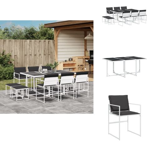 Ensemble à manger de jardin avec coussins 11pcs blanc textilène - Meubles De Jardin - Salon De Jardin - Set De Jardin - Table De Jardin - Chaises De Jardin (1/5)