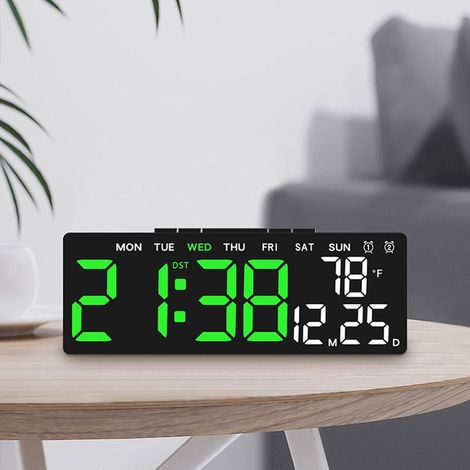 LED Horloge Murale Numérique, Grande Horloge de Bureau Digitale, Température,Date,Alarmes,Luminosité Réglable Pendule Mural,Noir V (1/5)