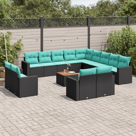 vidaXL Salon de jardin avec coussins 14 pcs noir résine tressée (1/5)
