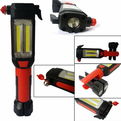 Trade Shop - ARBEITSTASCHE LAMPE MAGNET LED WIEDERAUFLADBAR HAMMER GLASBRECHER GÜRTEL USB - (1/5)