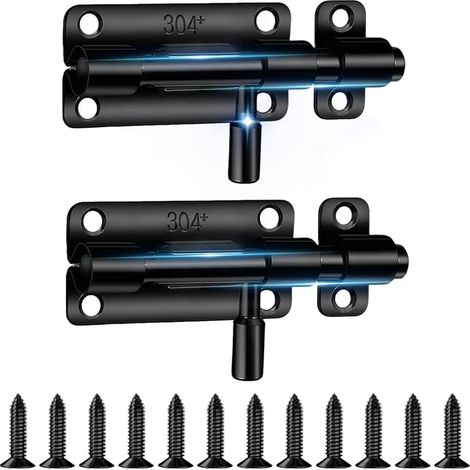 Loquet Porte Targette de Exterieur Verrou Coulissante en Acier Inoxydable pour Entrepôt Garage Grange Portail Cour Noir (1/5)