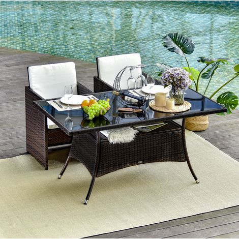 mesa comedor jardín poliratán cristal 150x85 cm OKMYHOME (1/5)