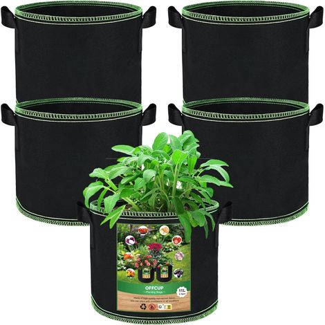 Lot de 5 Sacs de Culture 11L Non Tissé avec Poignées pour Légumes Fleurs Jardin