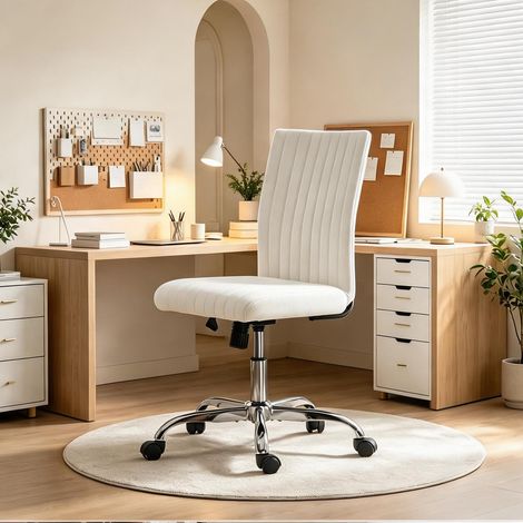 Chaise de bureau cream en tissu bois 56 x 43 x 89 cm (1/5)