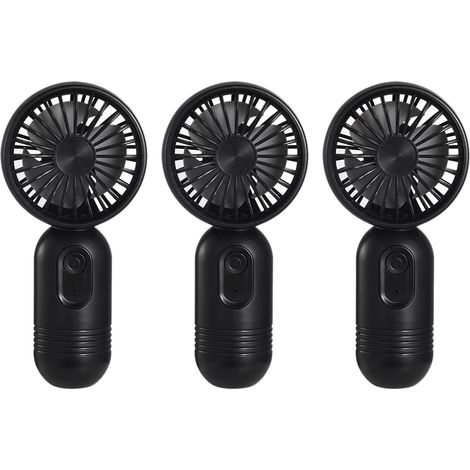 Lot de 3 mini ventilateurs portables — Ventilateurs personnels mignons, légers et portables (à piles) avec 3 vitesses et chargement USB — Noir (1/4)