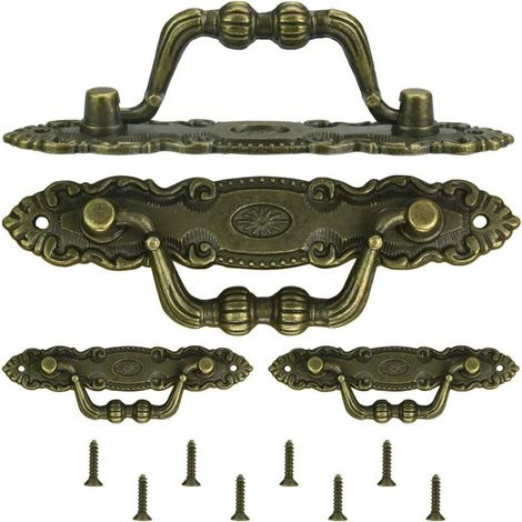 Poignée De Meuble - Alliage De Zinc - Style Rétro Vintage - Pour Tiroir Porte Armoire - 10,5 X 2 Cm - Lot De 4