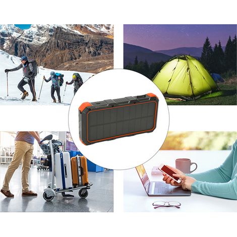Batterie externe solaire portable LED 36800 mAh avec 3 ports USB à charge rapide (5 V/3 A), résistante à la poussière pour une utilisation en extérieur, camping, randonnée, exploration, pêche et plus (1/5)