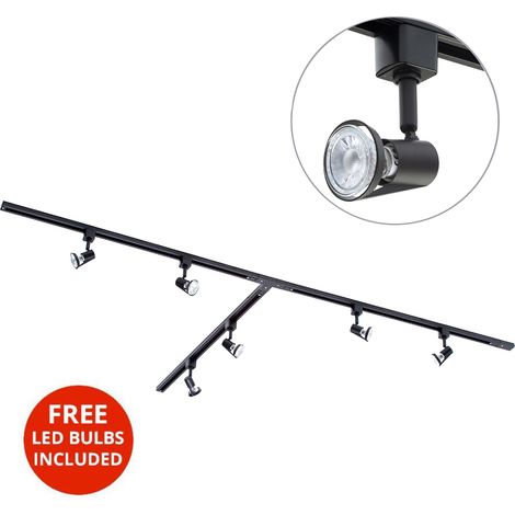 Litecraft 3 Metre T Shape Track Light With 6 Harlem Fixture & LED Bulbs - Black (1/3)