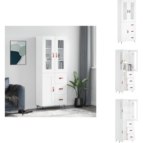 Buffet haut Blanc 69,5x34x180 cm Bois d'ingénierie - Buffet Design Moderne - Meuble Rangement Cuisine - Armoire Blanche - Commode Élégante - Étagère Ouverte (1/5)