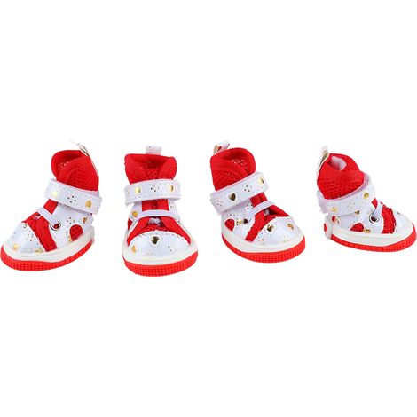 Chaussures de sport pour chiens, respirantes, antidérapantes, confortables, chaussons de randonnée pour petits chiens, chiots, 4 pièces, rouge, Type 3 (1/5)