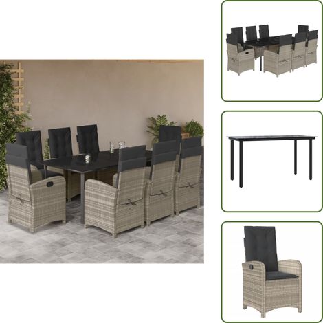 The Living Store 9-tlg. Garten-Essgruppe mit Kissen Hellgrau Poly Rattan - Gartenmöbel (1/5)