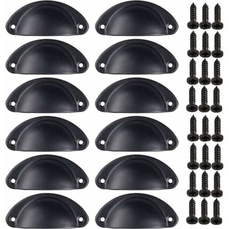 12 tiradores vintage con forma de concha para cajones, armarios y muebles de cocina, de hierro curvado, pomo retro para puerta de armario, 8135 mm, negro.