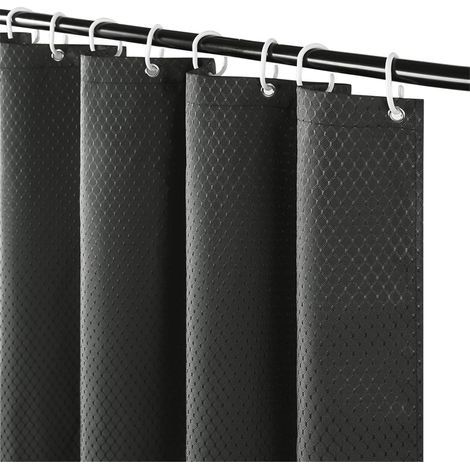 （180x200cm）Dark Grey Waffle Shower Curtain Anti-Mold and Washable Fabric Thick Waterproof Polyester Bath Curtains for Bathtub Bathroom