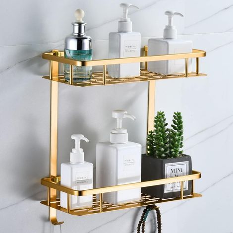 Support Rangement Douche Support Toilette sans Poinçon Mural Salle Bain Fournitures Ménagères Toilette Espace Toilette Porte-Serviettes Aluminium (1/4)