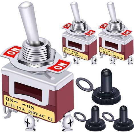 Lot de 3 interrupteurs à levier SPST 2 positions – Métal 20A 125V, 15A 250V – Housses étanches incluses – Garantie 2 ans - Ten-1121 (1/5)